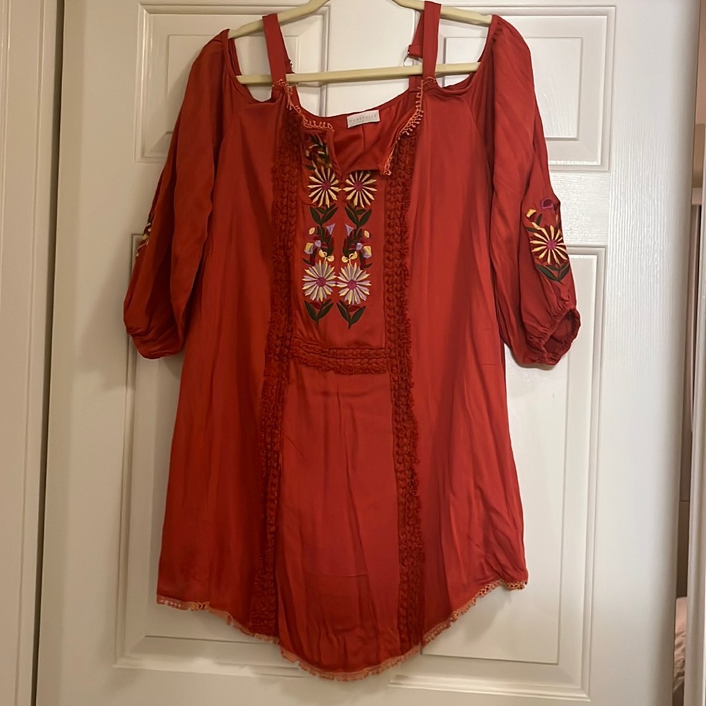 Floral Embroidered Cold-shoulder Mini Dress